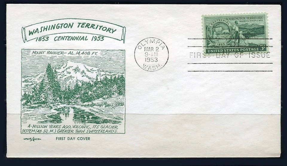 Cubierta de primer día 1953 del Territorio de Washington Centenario (1019) Pent Arts Foto 1 de 1