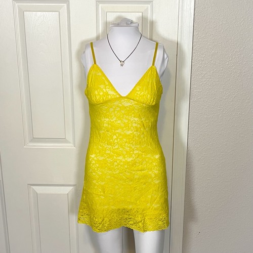 UNDERCOVER Victoria's Secret abito slip giallo pizzo trasparente cami camicia da notte lingerie Y2K