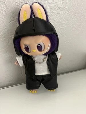 Conjunto de colete de couro (sem bonecas) com roupas de capacete 17 cm roupas de boneca de pelúcia - Imagem 1 de 3