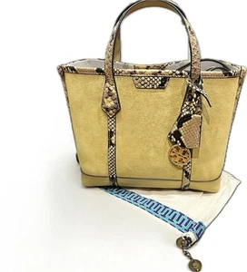 Tory Burch Perry Cornbread Suede Exotic Snake Small Triple Compartment Tote NEU - Bild 1 von 17