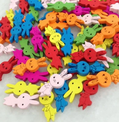 100Pcs Mixed Cute Rabbit Pattern 2 Holes Wooden Buttons Sewing Craft DIY Znk225 - Image 1 of 4