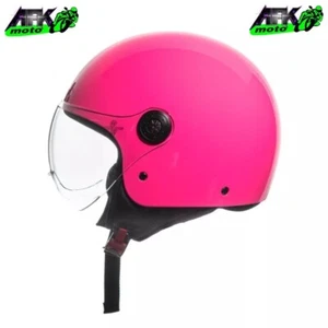 Casco Demi Jet Rosa Lucido Visiera Elicottero Trasparente Omologato Moto Scooter - Imagen 1 de 4