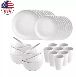 32-Piece Kitchen Plastic Wheat Straw Tableware Set, Unbreakable Service for 8 - Picture 1 of 5
