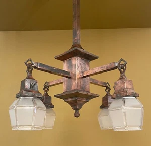 Colgante Vintage Lighting 1910 latón misión acabado japonés - Imagen 1 de 6