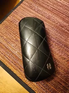 CHANEL Vtg Large Black Clam Shell Quilted Leather Hard Glasses Case Suede Lined - Picture 1 of 3