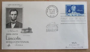 FUNDA FDC CACHET "1959 LINCOLN SERIE SESQUICENTENARIO 1809-1959" Ver foto - Imagen 1 de 2