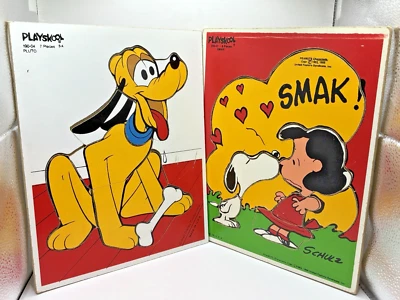 2 Rompecabezas Bandeja Playskool De Colección Cacahuetes Snoopy Lucy Disney Pluto Madera Perro Leer Foto 1 de 4