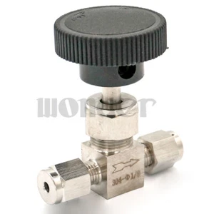 Fit 1/8" OD Tube 304 Stainless Shut Off Flow Control Compression Needle Valve - Picture 1 of 5