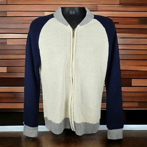 Chaps Zip up Sweater Mens XL Blue White Gray Cotton Blend - Picture 1 of 8