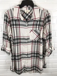 Style & Co. Plus Women's Plaid Roll Tab Sleeve Button Up Top Size 0X NWT - Picture 1 of 5