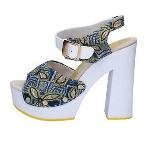 zapatos mujer SUKY BRAND sandalias blanco textil azul charol AC487