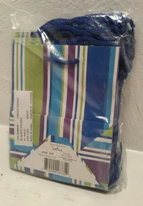 New Hallmark Small Blue Multi-Stripe gift bags 6" x 5" x 3" Lot of 16 bags - Picture 1 of 3