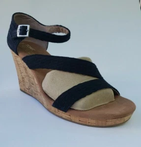 Tacones de cuña de corcho Toms Clarissa negros textiles texturizados para mujer talla 10 10007808 nuevos - Imagen 1 de 10
