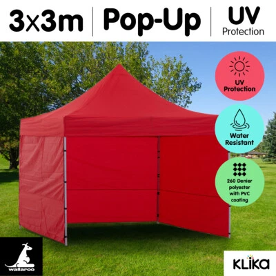 RED 3x3 WALLAROO POP UP OUTDOOR GAZEBO FOLDING TENT PARTY MARQUEE SHADE CANOPY - image 1 of 4