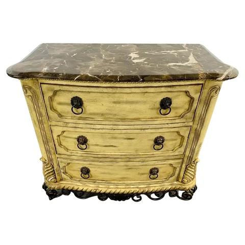 French Empire Style Commode or Dresser with Marble Top & Bronze Lion Head Pulls Cover