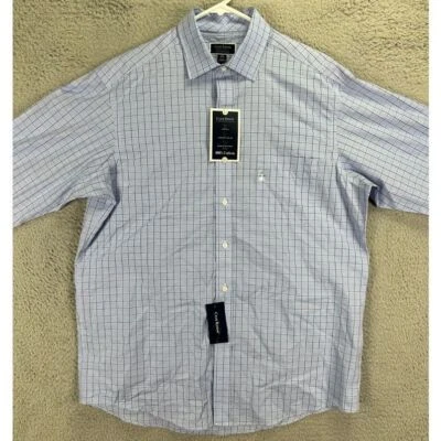Camisa de vestir Club Room Performance para hombre 16 34-35 azul a cuadros calce regular NUEVA Foto 1 de 4