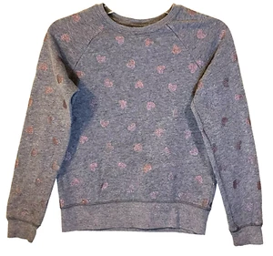 ATHLETIC WORKS Girls Gray with Silver Glitter Hearts Pullover Fleece Top L 10-12 - Picture 1 of 3