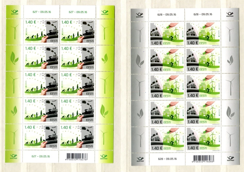 EST_627-EST_628-2016 Эстония ЕВРОПА ЕВРОПА думаю зеленый самолет птицы 2 * лист - Изображение 1 из 1