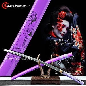 40''Geisha Sharp Katana Damascus 1095 Folded Steel Purple Japanese Samurai Sword - Picture 1 of 11