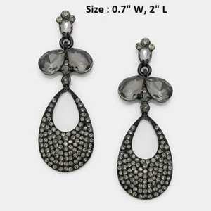 Bow Teardrop Dangle Crystal Rhinestone Wedding Cocktail Prom Pierced Earrings - Picture 1 of 4