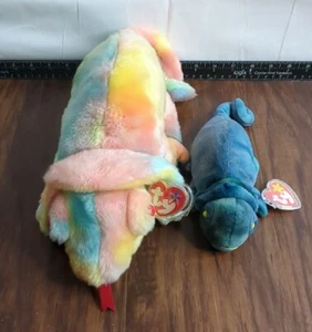 TY Beanie Buddies Plush RAINBOW the Chameleon Stuffed Toy 7" & 13" - Imagen 1 de 7