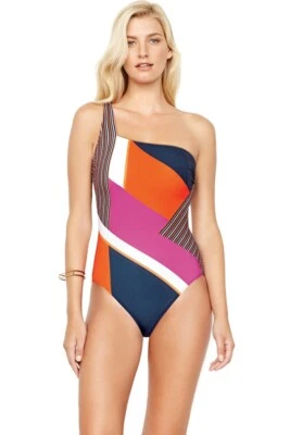 $188 GOTTEX COLLECTION 12 (M-L) Maritime Orange One Shoulder One Piece Swimsuit - Image 1 of 4