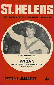 St Helens v Wigan 31 Mar 1972 PROGRAMA LIGA DE RUGBY - Imagen 1 de 1