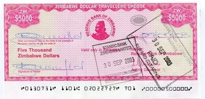 Zimbabwe 5 000 Dollar Travellers Cheque Pick 16 Error - Double MICR Overprint - Image 1 of 4