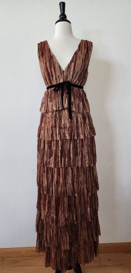 Maxi Dress New Size Small Burgundy Gold Bow Holiday Retro Party Bridgerton - Image 1 of 4