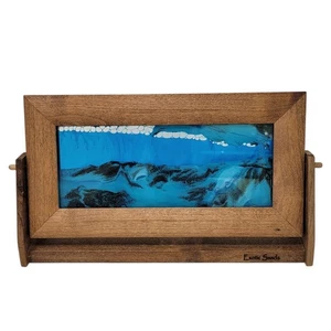 Exotic Sands 7x12 Ocean Blue Liquid Sand Art Wood Flip Frame Frutiger Aero Tabar - Picture 1 of 10
