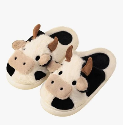 Zapatillas cálidas de felpa de dibujos animados de vaca difusa para mujer talla (US 9,5-10,5) Foto 1 de 2