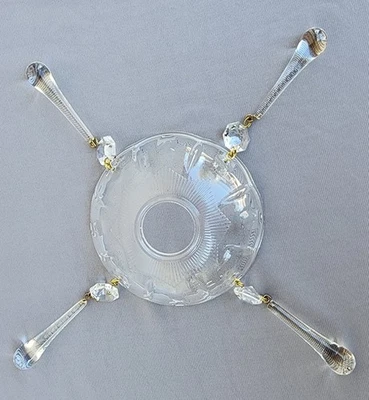 Chandelier Candle Topper Bobeche Clear Crystal Glass w/ 4 Glass Teardrops  - Image 1 of 4