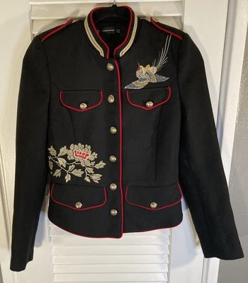 ZARA BLACK JACKET MILITARY BUTTONS EMBROIDERED Birds Flowers BLAZER Women’s XS - Image 1 of 4