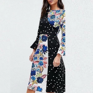 ASOS Patchwork gepunktetes langes Midikleid mit Blumenmuster und Glockenärmeln • Größe 8 - Bild 1 von 5