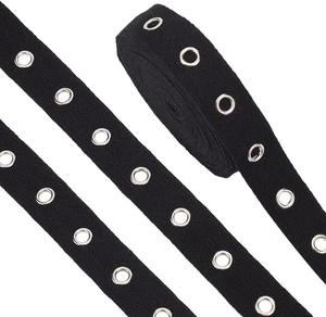 Cinta ojal de algodón Benecreat 6,25 yardas 1 pulgada, negro y plateado - Imagen 1 de 6
