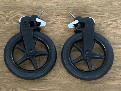 2x (Pair) Bugaboo FOX 1,2 &3 Foam FRONT COMPLETE WHEELS BLACK CAPS BLACK SCREW - Image 1 of 4