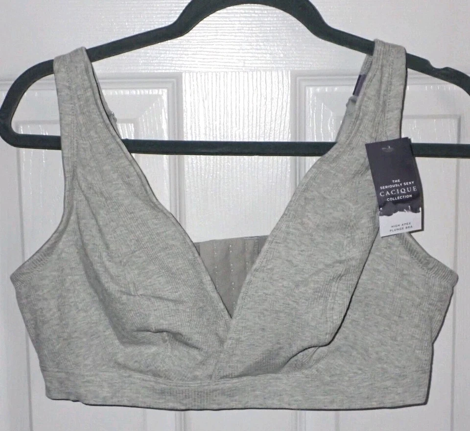 NUEVO Sujetador Lane Bryant Cacique 42DD Alto Ápice Gris Acanalado Algodón Sin Forro Foto 1 de 4