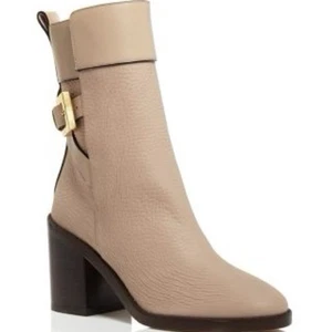 Stuart Weitzman Women Beige Leather Joplin Heel Boots Size 9.5 Euro 40.5  - Picture 1 of 12
