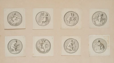 MEIL (*1733) nach RODE (*1725), Musizierende und schreibende Putti,  1783, Rad. - Bild 1 von 4