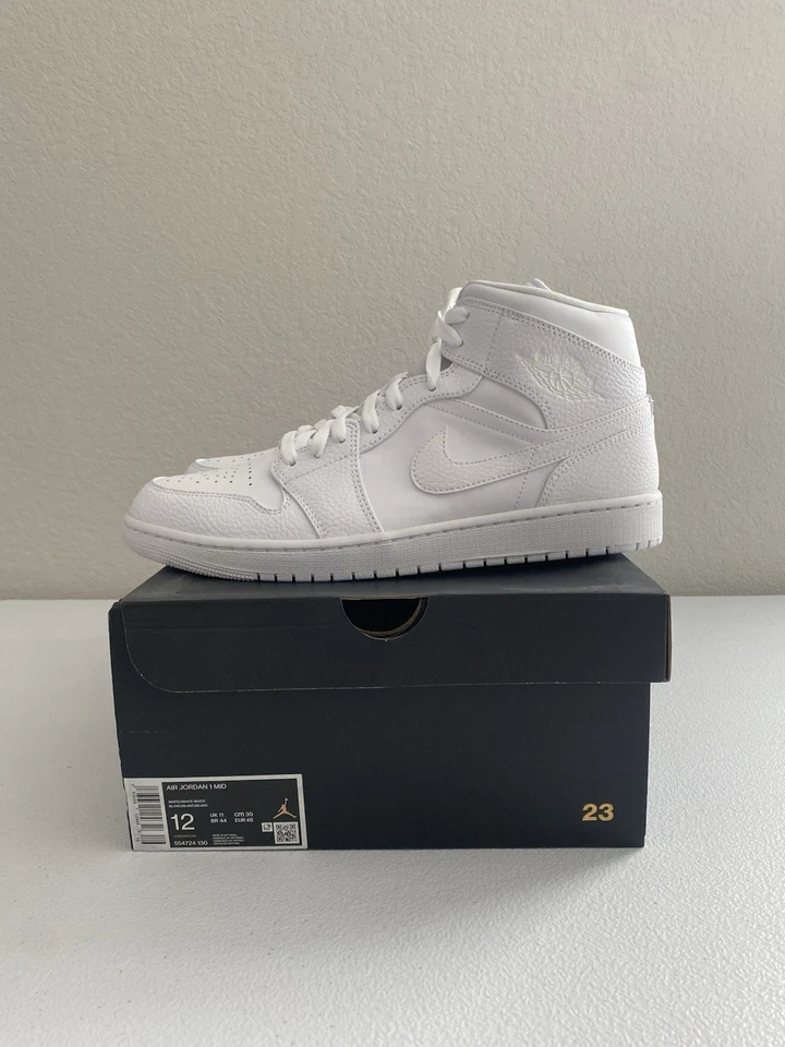 Size 12 - Jordan 1 Mid Triple White - 554724-130 - Image 1 of 4