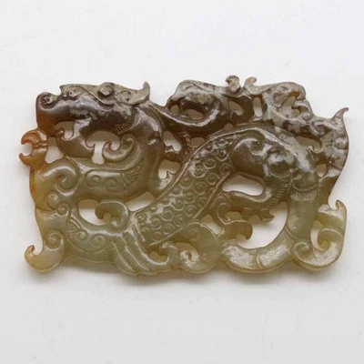 Cultura china, colgante de jade tallado con fénix y dragón conectados C136 Foto 1 de 2