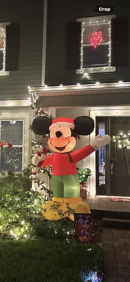 9' Gemmy Disney Inflatable Mickey Mouse w/ Santa Hat & Candy Cane Lighted Yard  - Image 1 of 1