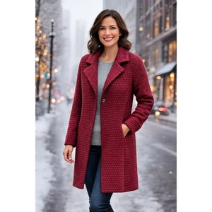 Dialogue Red Merino Wool Blend One Button Cardigan Chunky Knit Petite XL Coat - Picture 1 of 9