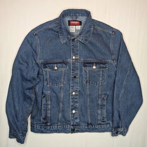 Vintage Wrangler Hero Denim Jacket Mens Large Blue Jean Trucker Button Up Biker - Picture 1 of 10
