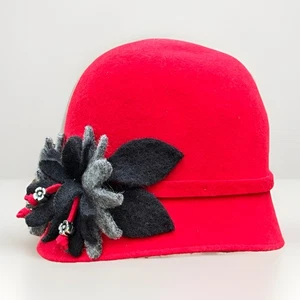 Raffaello Bettini Women's Lipstick Red Black 100% Wool Cloche Hat Made In Italy - Picture 1 of 11
