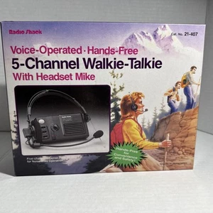 VTG Radio Shack 5-kanałowy Walkie Talkie W/Zestaw słuchawkowy Voice Operated W pudełku Stary zapas - Zdjęcie 1 z 7