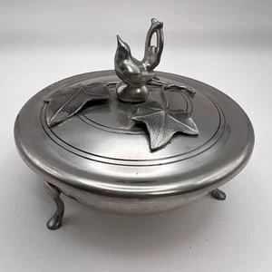 Shirley Williamsburg Virginia Pewter Trinket Dish Bird Ivy Handmade Vintage - Picture 1 of 10