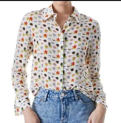 Alice + Olivia 100% Silk Willa Tea Party Blouse Size Small Novelty  Quirky - Image 1 of 4
