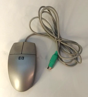 Vintage HP Gray Trackball Mouse 2 Button Wired 5185-2413 SILVER - Image 1 of 4
