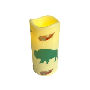 Indianer Bison und Federn LED flammenlose Büffel Kerze Western Deko - Bild 1 von 7